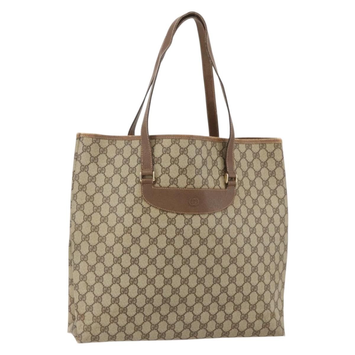 GUCCI GG Supreme Tote Bag PVC Beige Gold Auth 175261