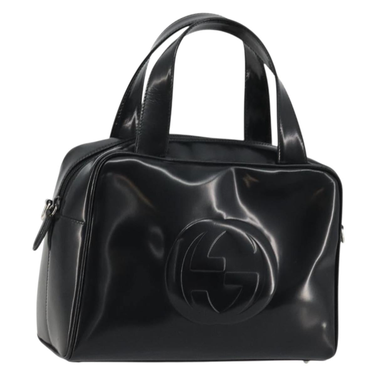 GUCCI Hand Bag Patent leather Black Silver 000 2058 0505 Auth 175262