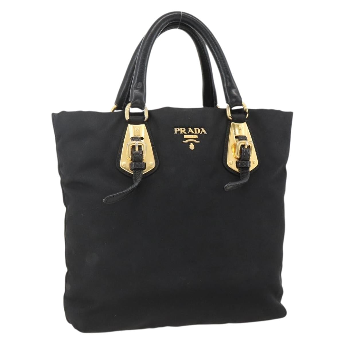 PRADA Hand Bag Nylon Black Gold Auth 175270