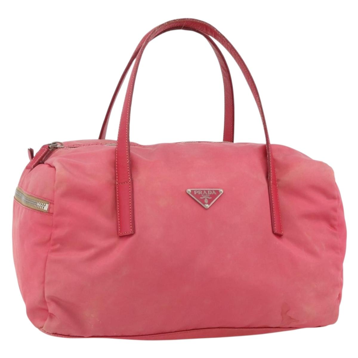 PRADA Hand Bag Nylon Pink Silver Auth 175275