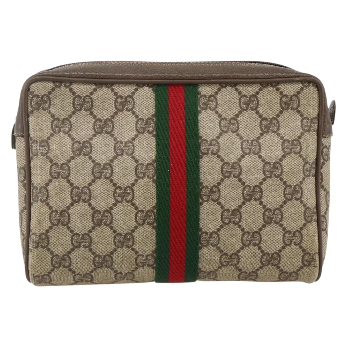 GUCCI GG Supreme Web Sherry Line Bag PVC Beige Red Green 56 01 012 Auth 175288