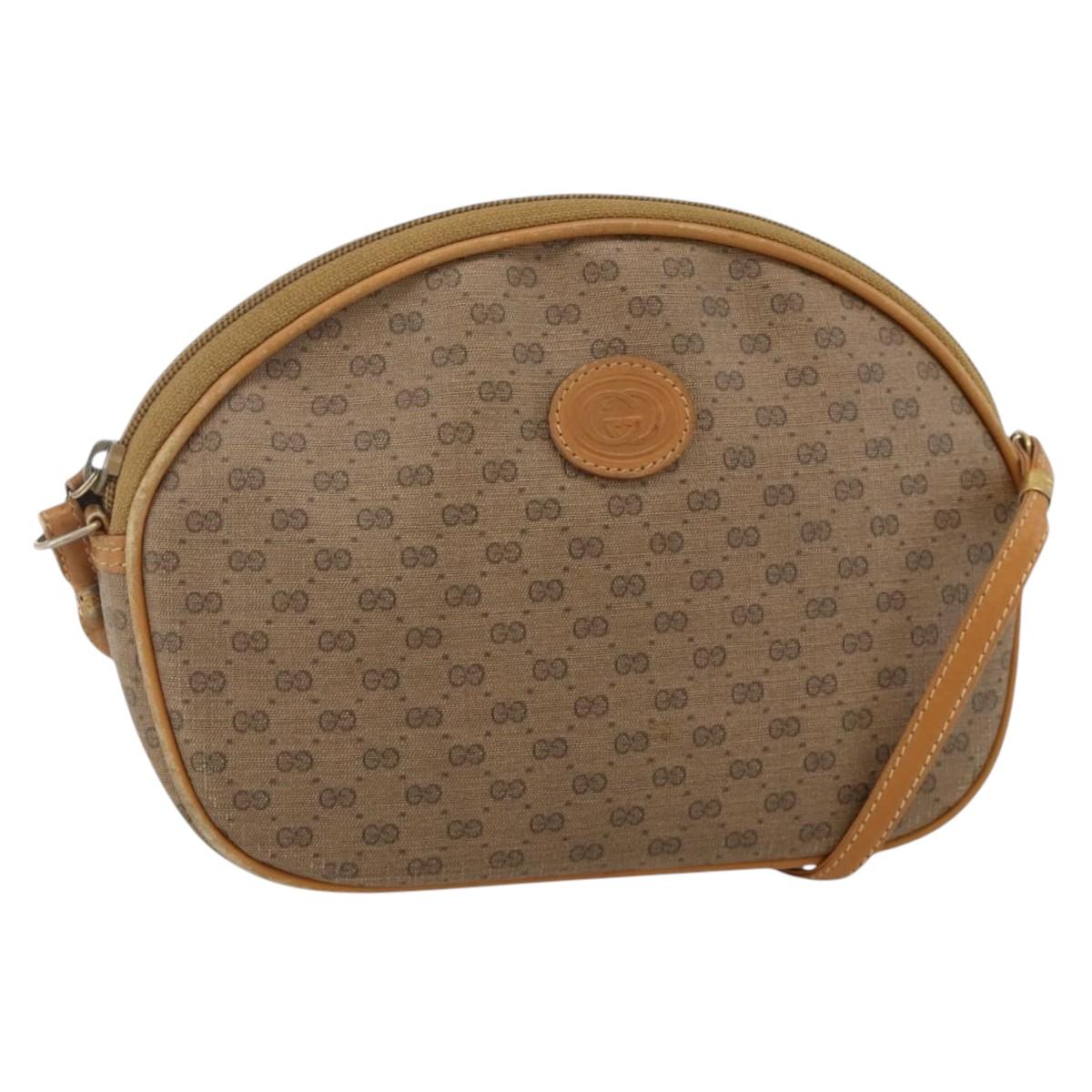 GUCCI Micro GG Supreme Shoulder Bag PVC Beige Gold Auth 175289