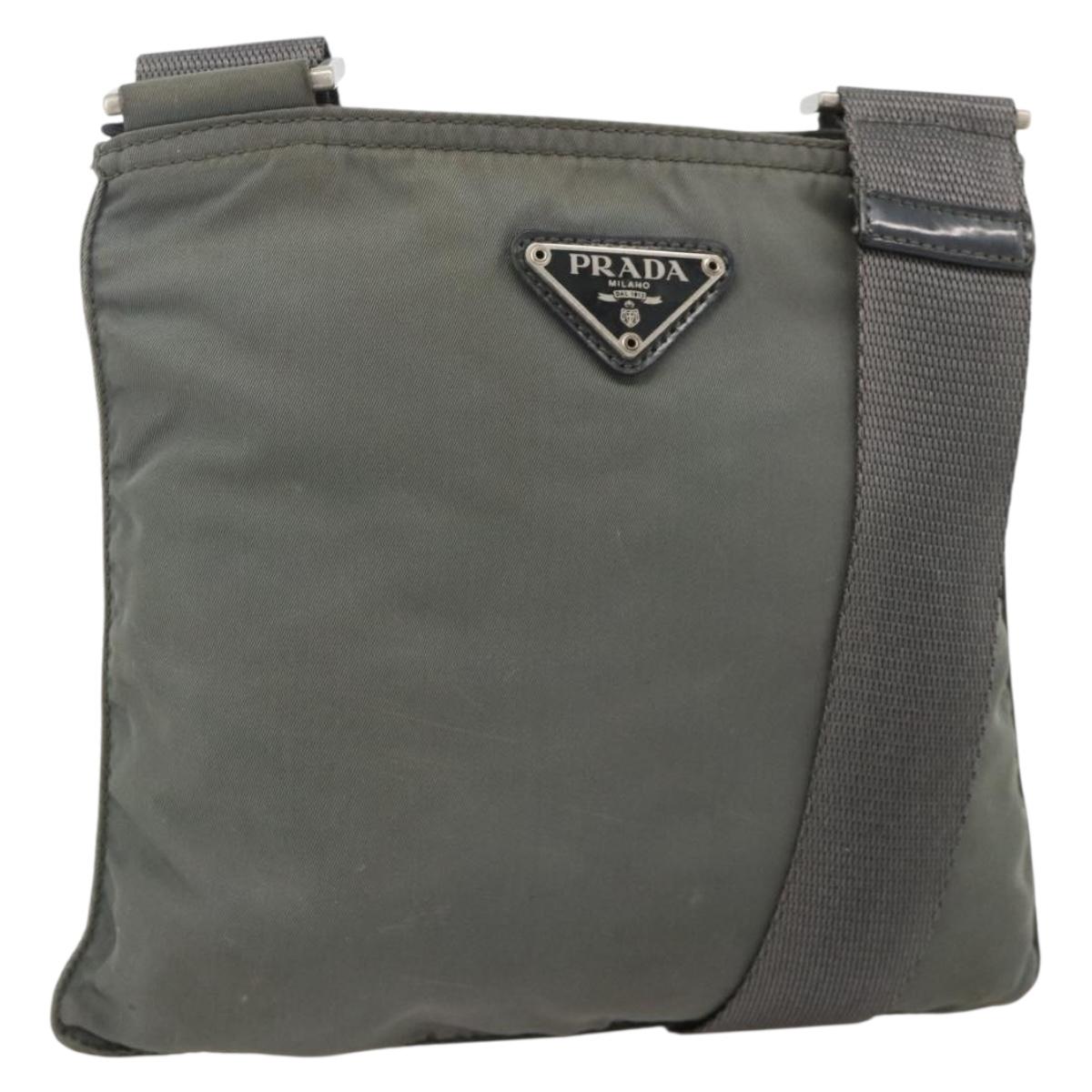 PRADA Shoulder Bag Nylon Gray Silver Auth 175304