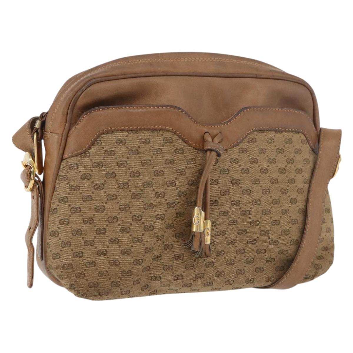 GUCCI Micro GG Supreme Shoulder Bag PVC Beige Gold Auth 175309
