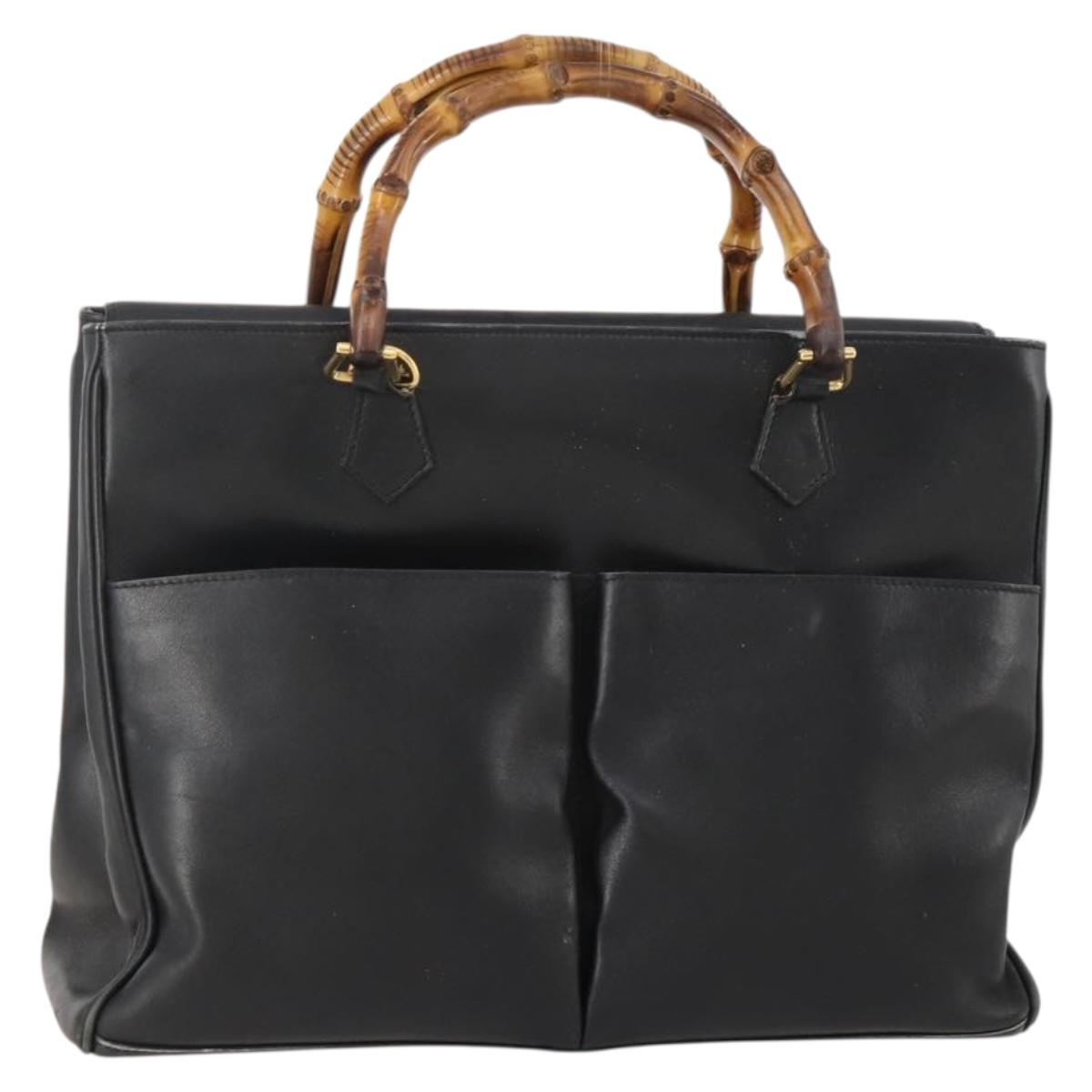 GUCCI Bamboo Tote Bag Leather Black Gold 002 123 0322 Auth 175311