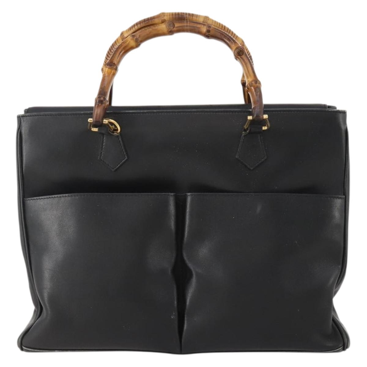 GUCCI Bamboo Tote Bag Leather Black Gold 002 123 0322 Auth 175311