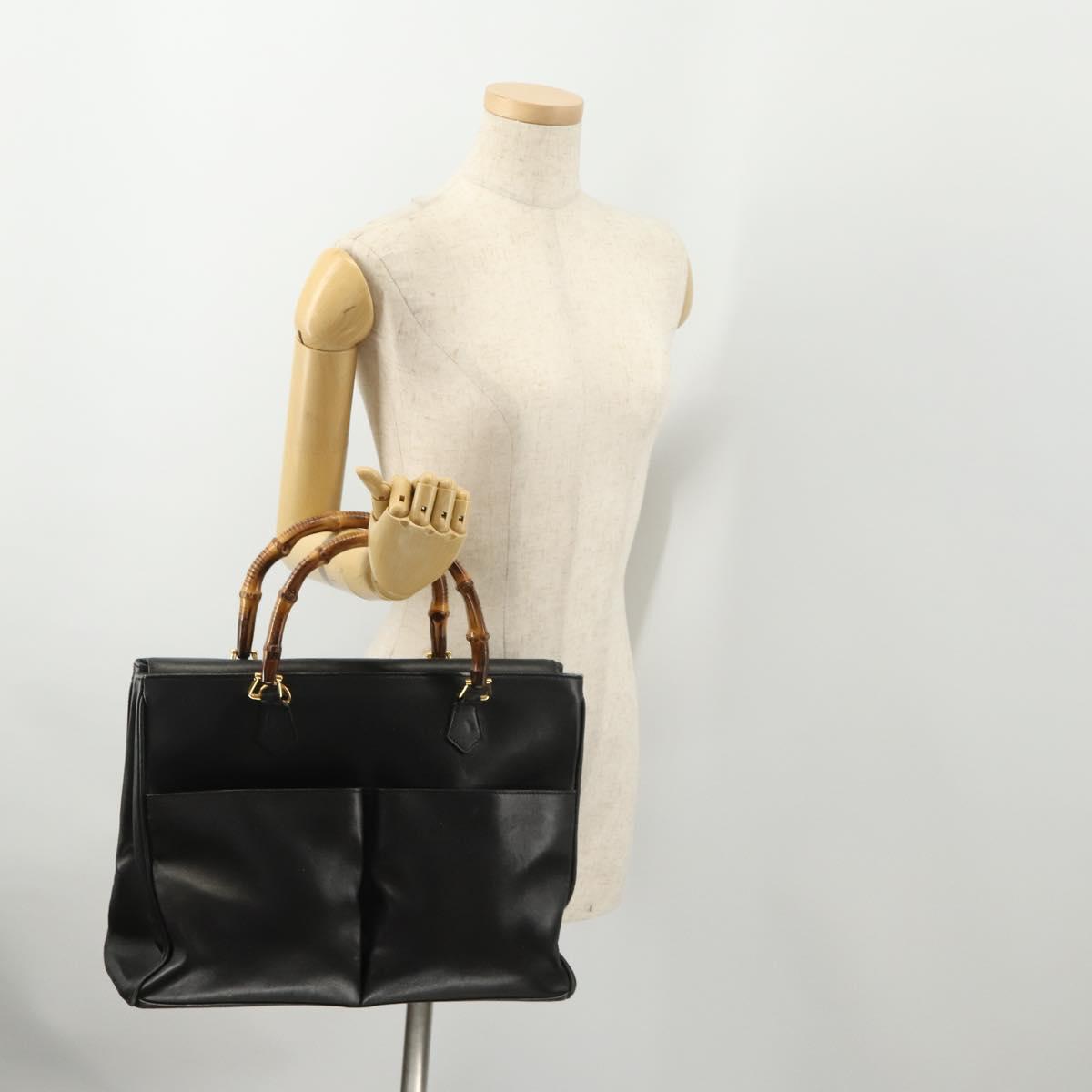 GUCCI Bamboo Tote Bag Leather Black Gold 002 123 0322 Auth 175311
