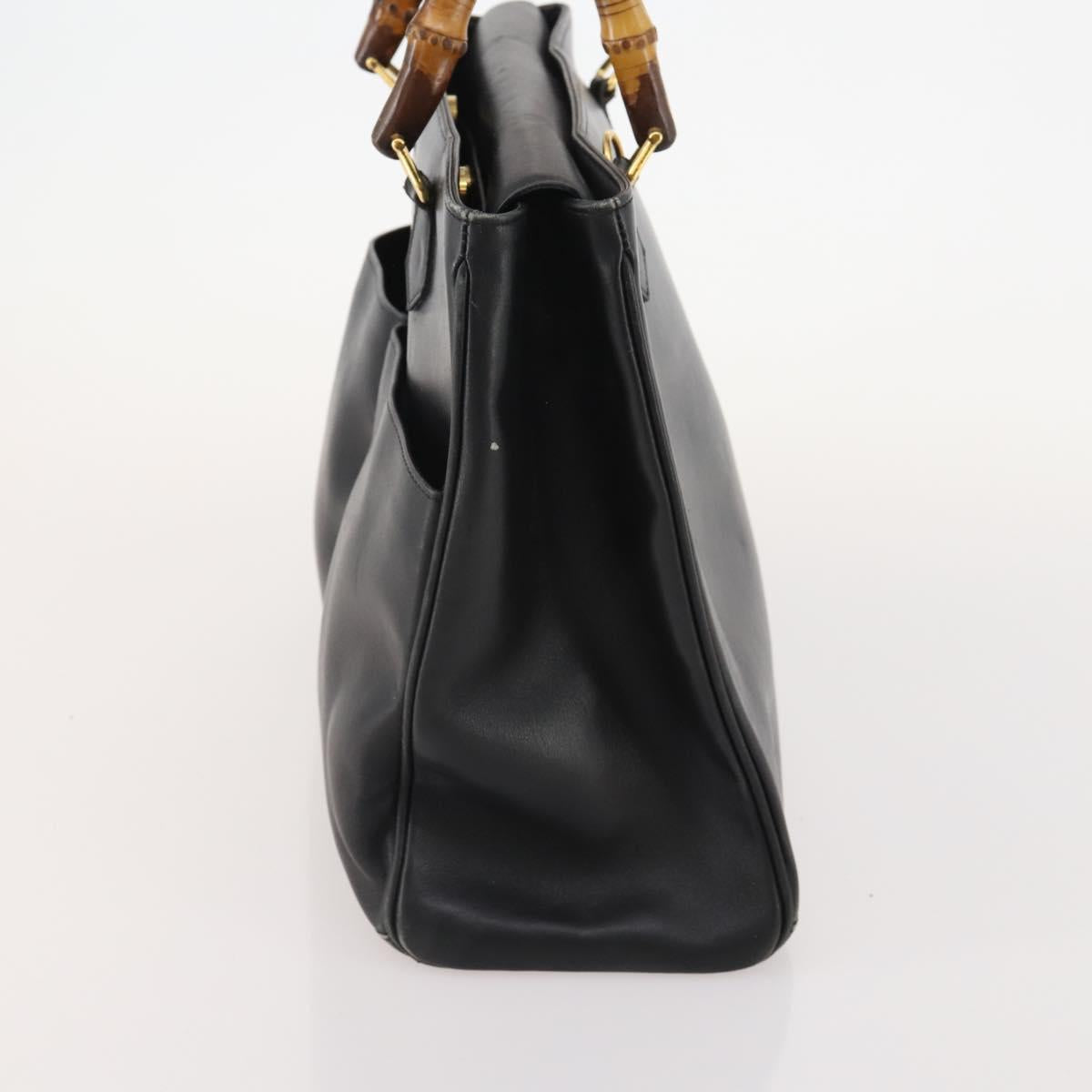 GUCCI Bamboo Tote Bag Leather Black Gold 002 123 0322 Auth 175311