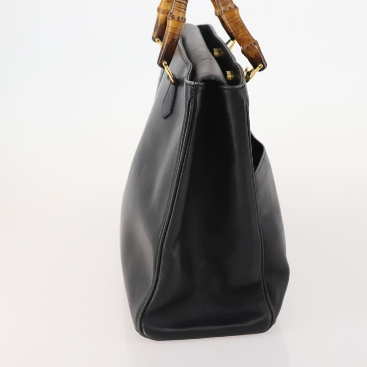 GUCCI Bamboo Tote Bag Leather Black Gold 002 123 0322 Auth 175311