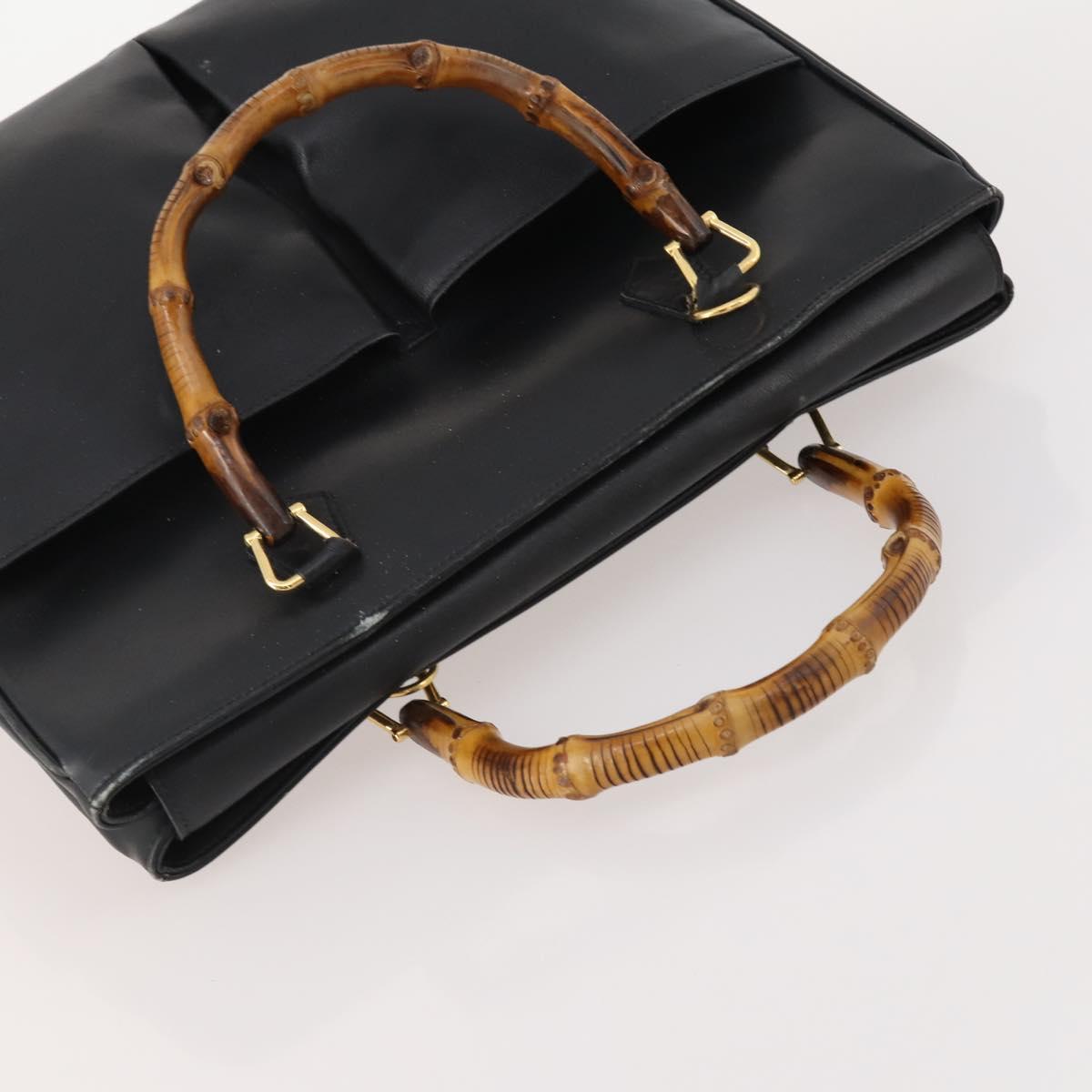 GUCCI Bamboo Tote Bag Leather Black Gold 002 123 0322 Auth 175311
