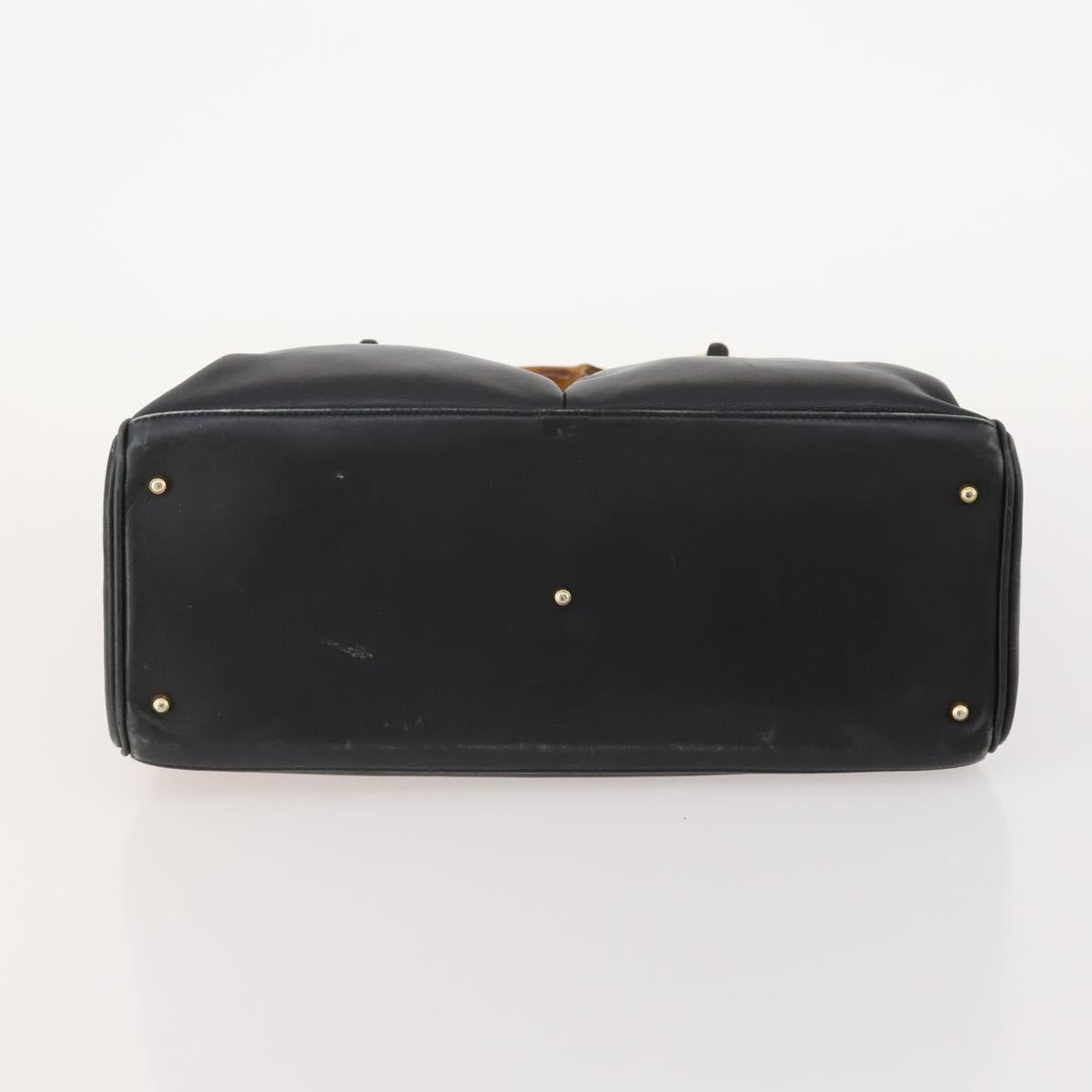 GUCCI Bamboo Tote Bag Leather Black Gold 002 123 0322 Auth 175311