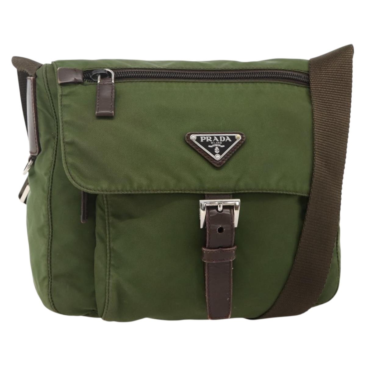 PRADA Shoulder Bag Nylon Green Silver Auth 175325