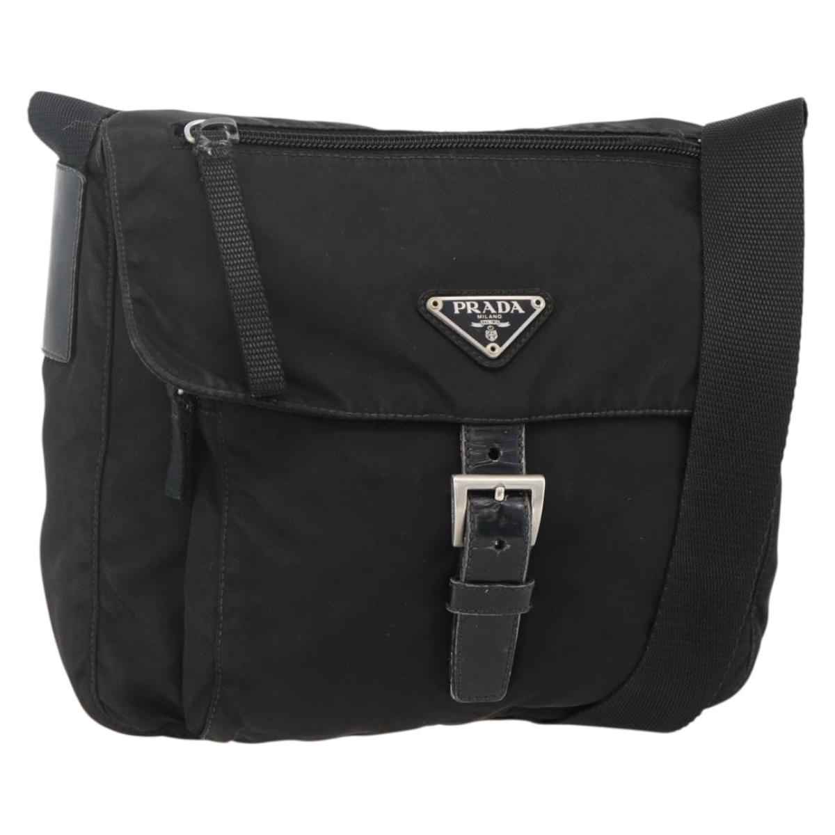 PRADA Shoulder Bag Nylon Black Silver Auth 175326