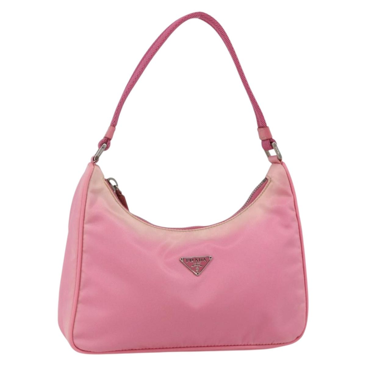 PRADA Hand Pouch Bag Nylon Pink Silver Auth 175327