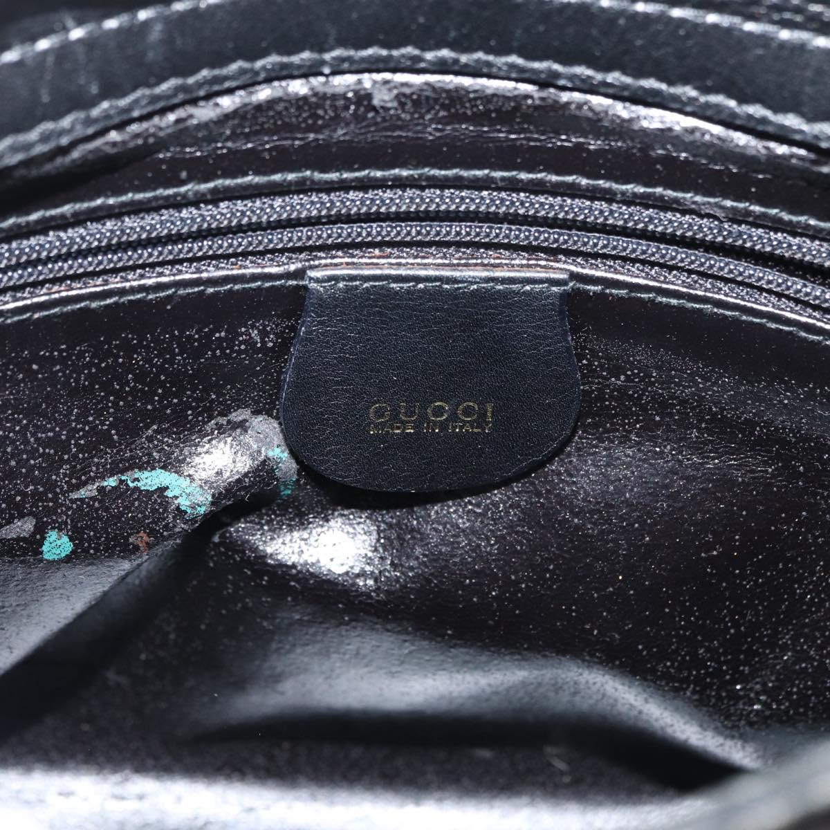 GUCCI Bamboo Hand Bag Leather 2way Black Gold 001 123 1638 Auth 175334