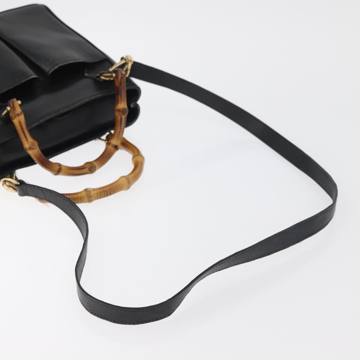 GUCCI Bamboo Hand Bag Leather 2way Black Gold 001 123 1638 Auth 175334