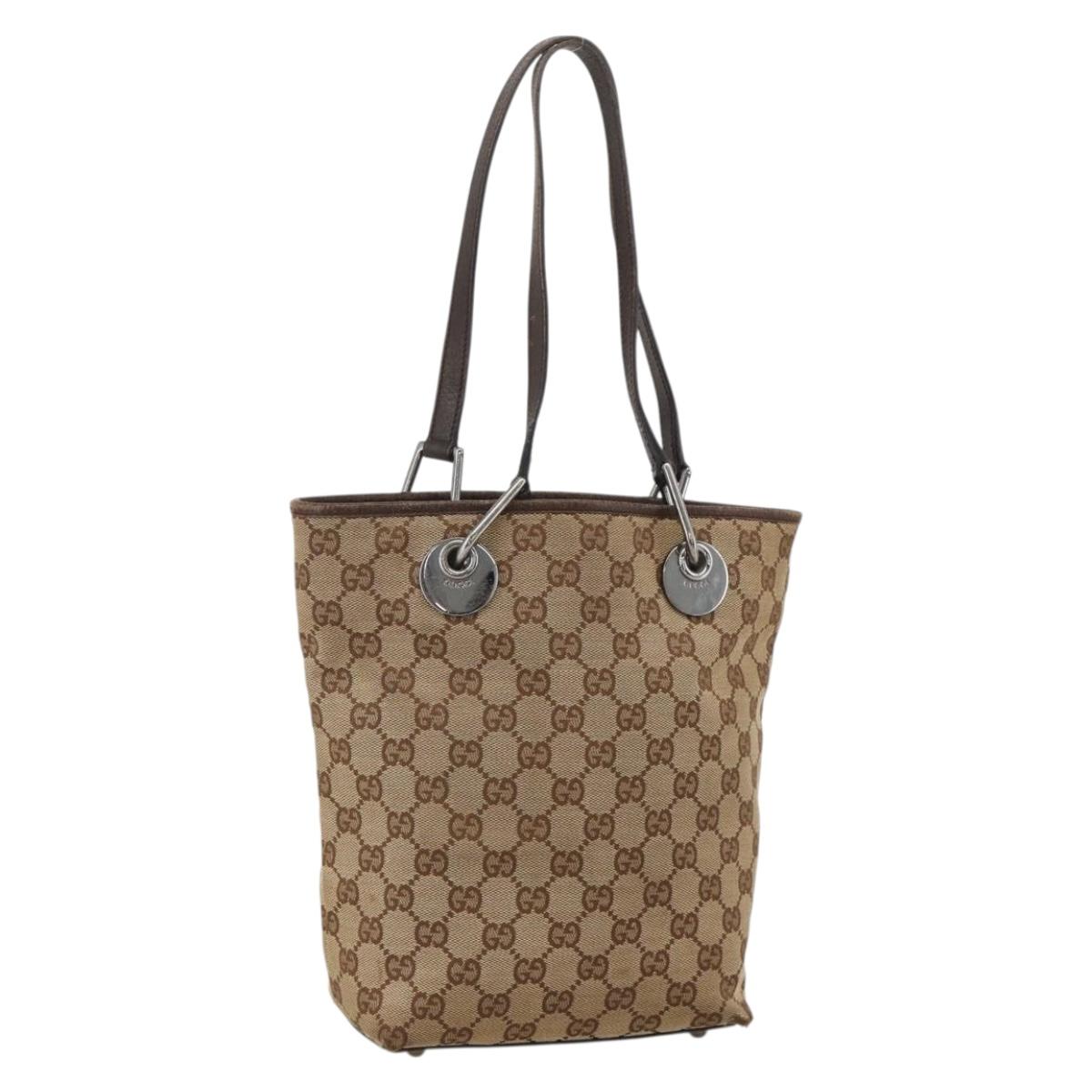 GUCCI GG Canvas Tote Bag Beige Silver 120840 Auth 175340