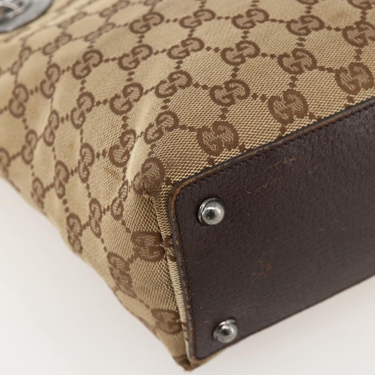 GUCCI GG Canvas Tote Bag Beige Silver 120840 Auth 175340