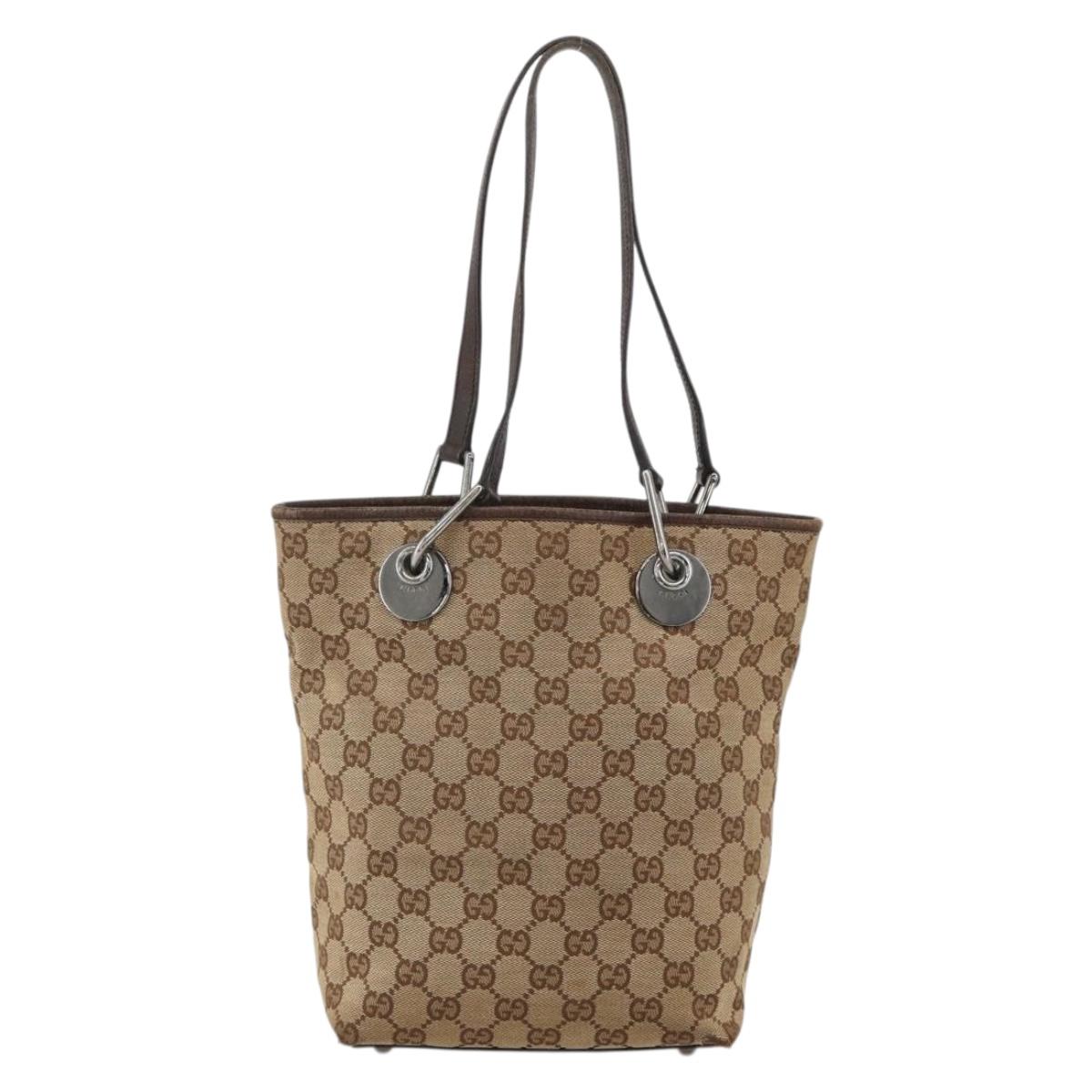 GUCCI GG Canvas Tote Bag Beige Silver 120840 Auth 175340