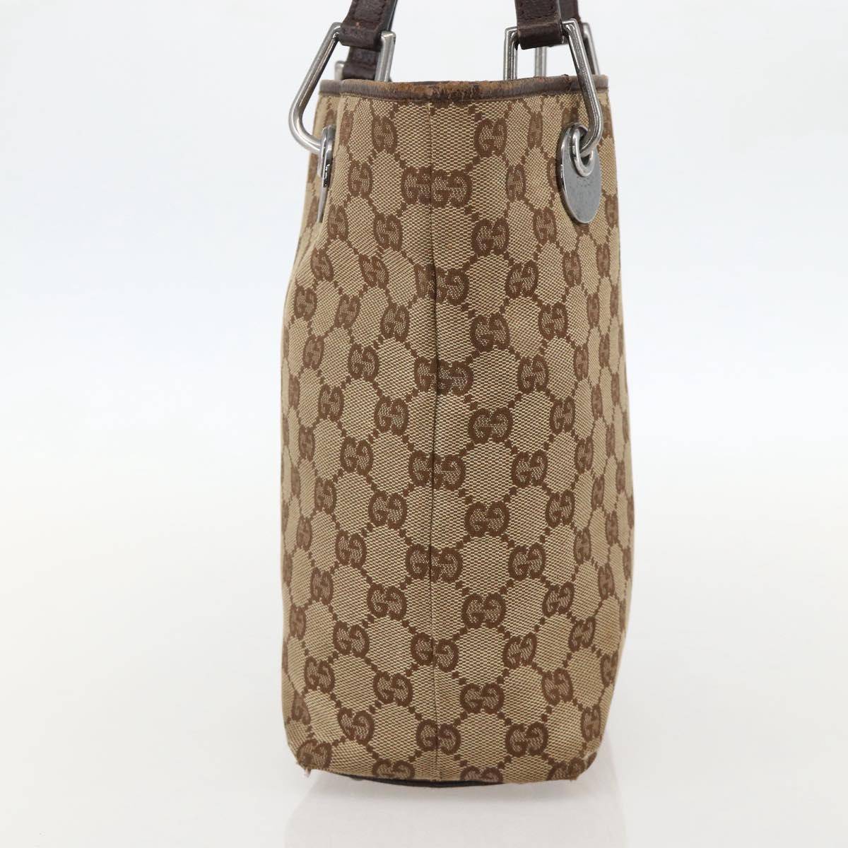 GUCCI GG Canvas Tote Bag Beige Silver 120840 Auth 175340