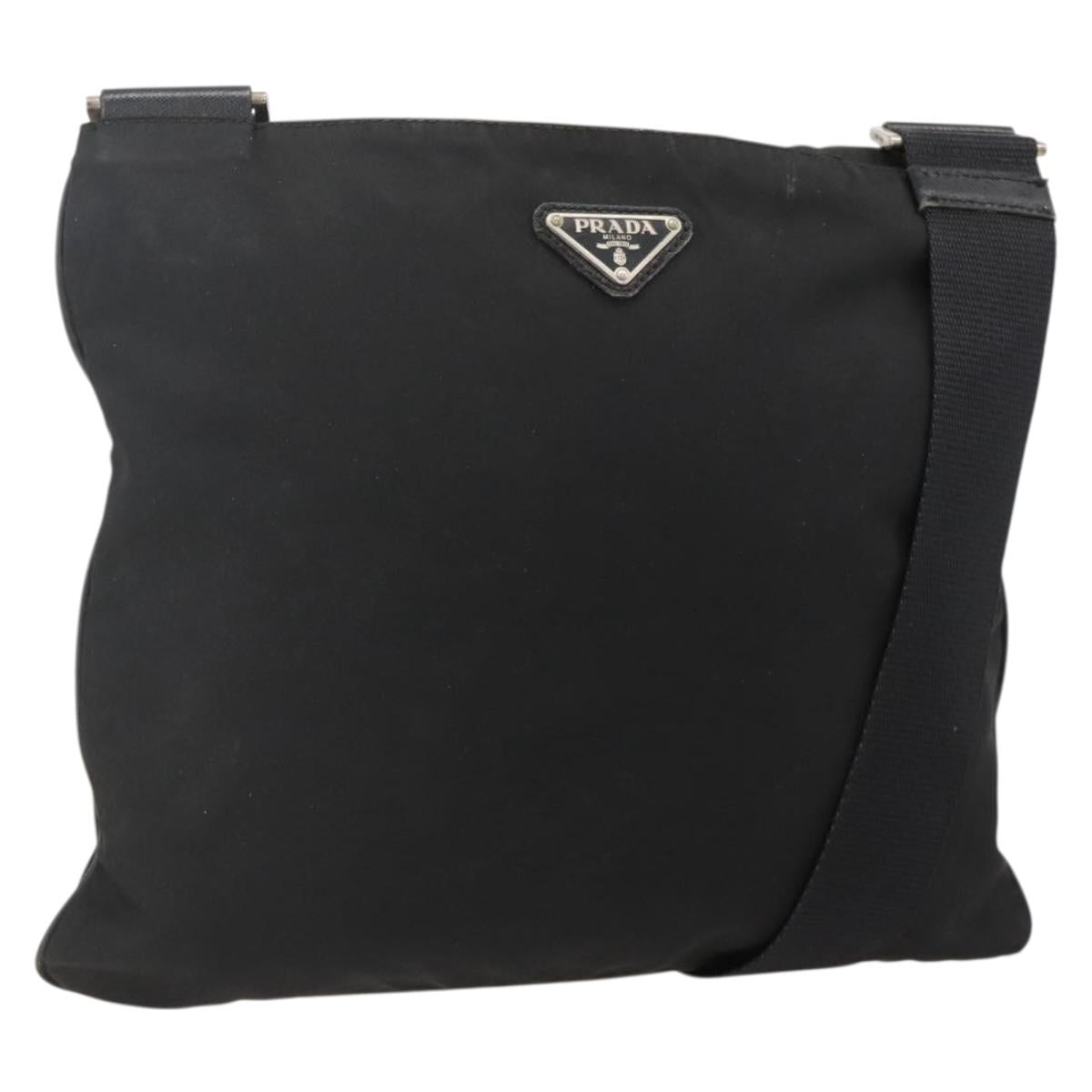 PRADA Shoulder Bag Nylon Black Silver Auth 175343