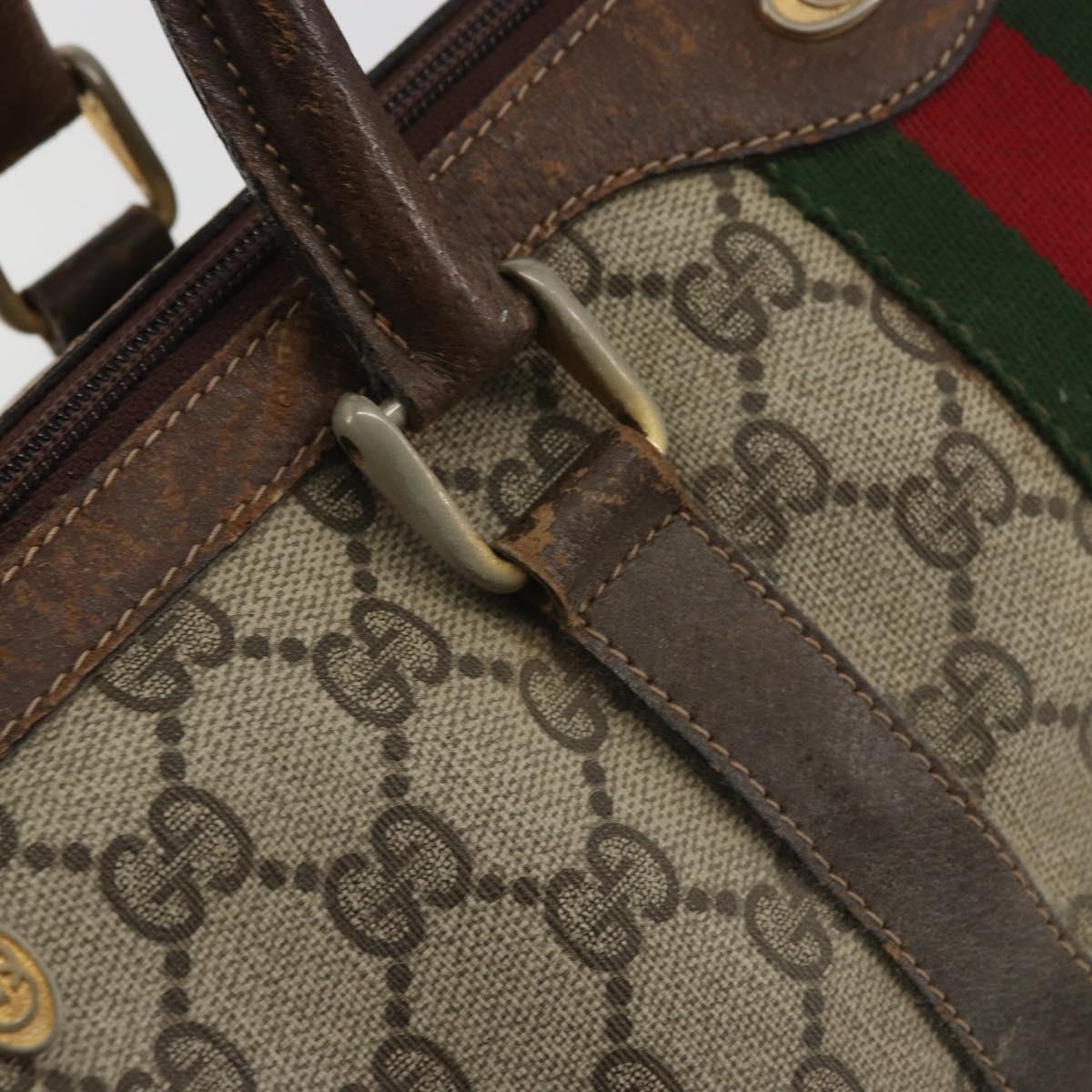 GUCCI GG Supreme Web Sherry Line Hand Bag PVC Beige Gold Auth 175351