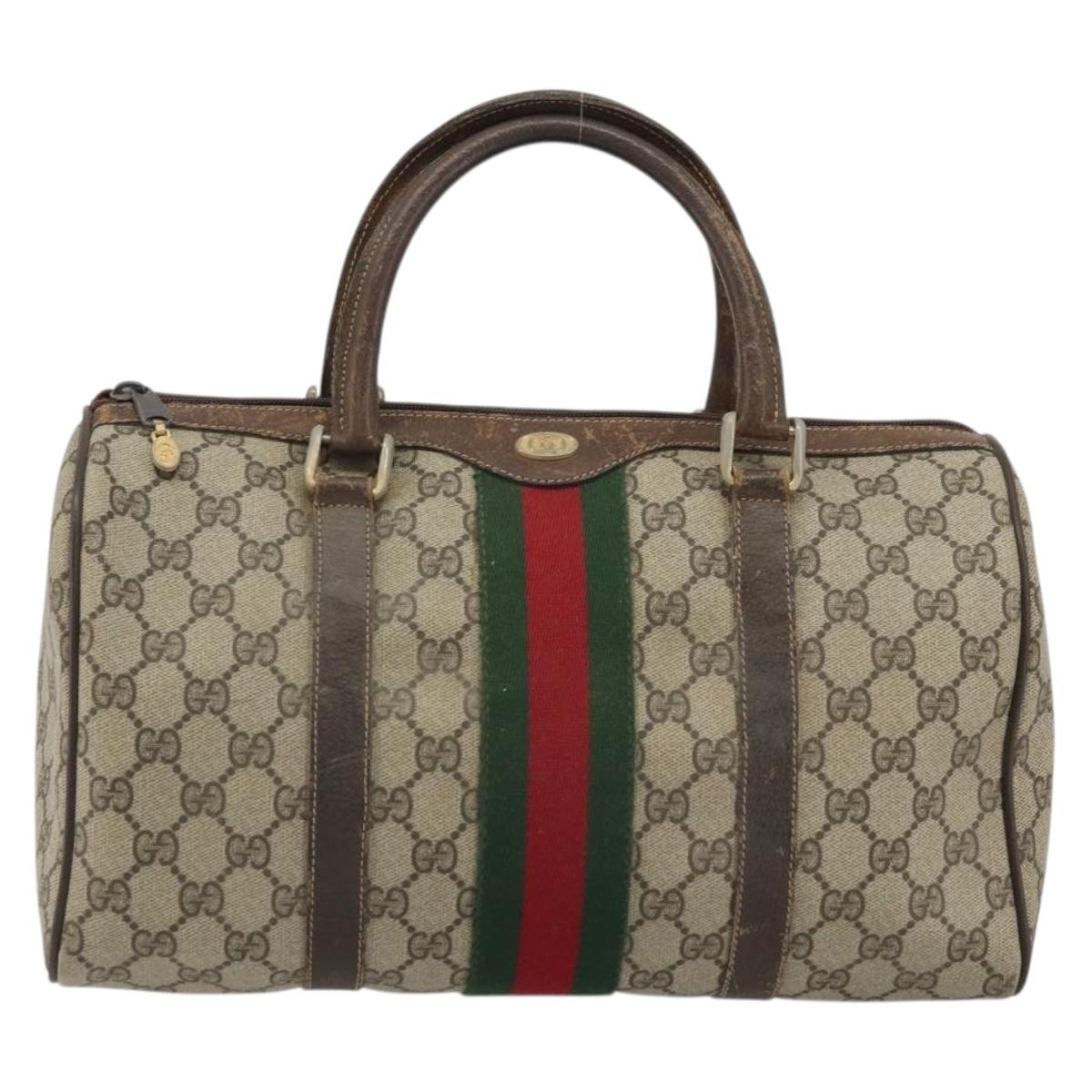 GUCCI GG Supreme Web Sherry Line Hand Bag PVC Beige Gold Auth 175351