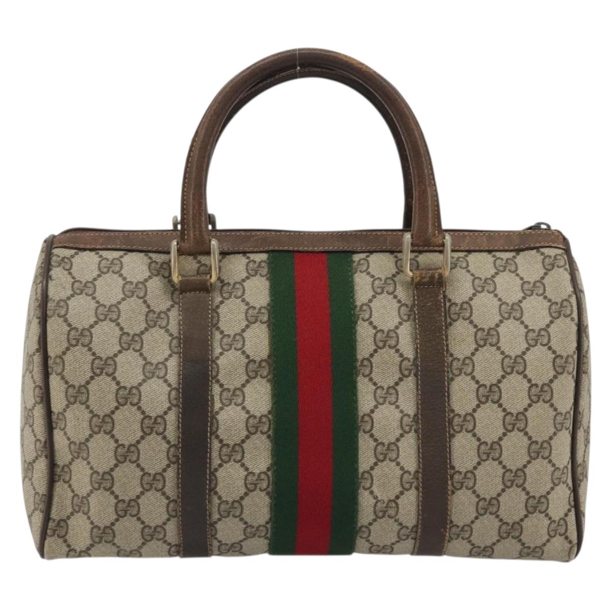 GUCCI GG Supreme Web Sherry Line Hand Bag PVC Beige Gold Auth 175351