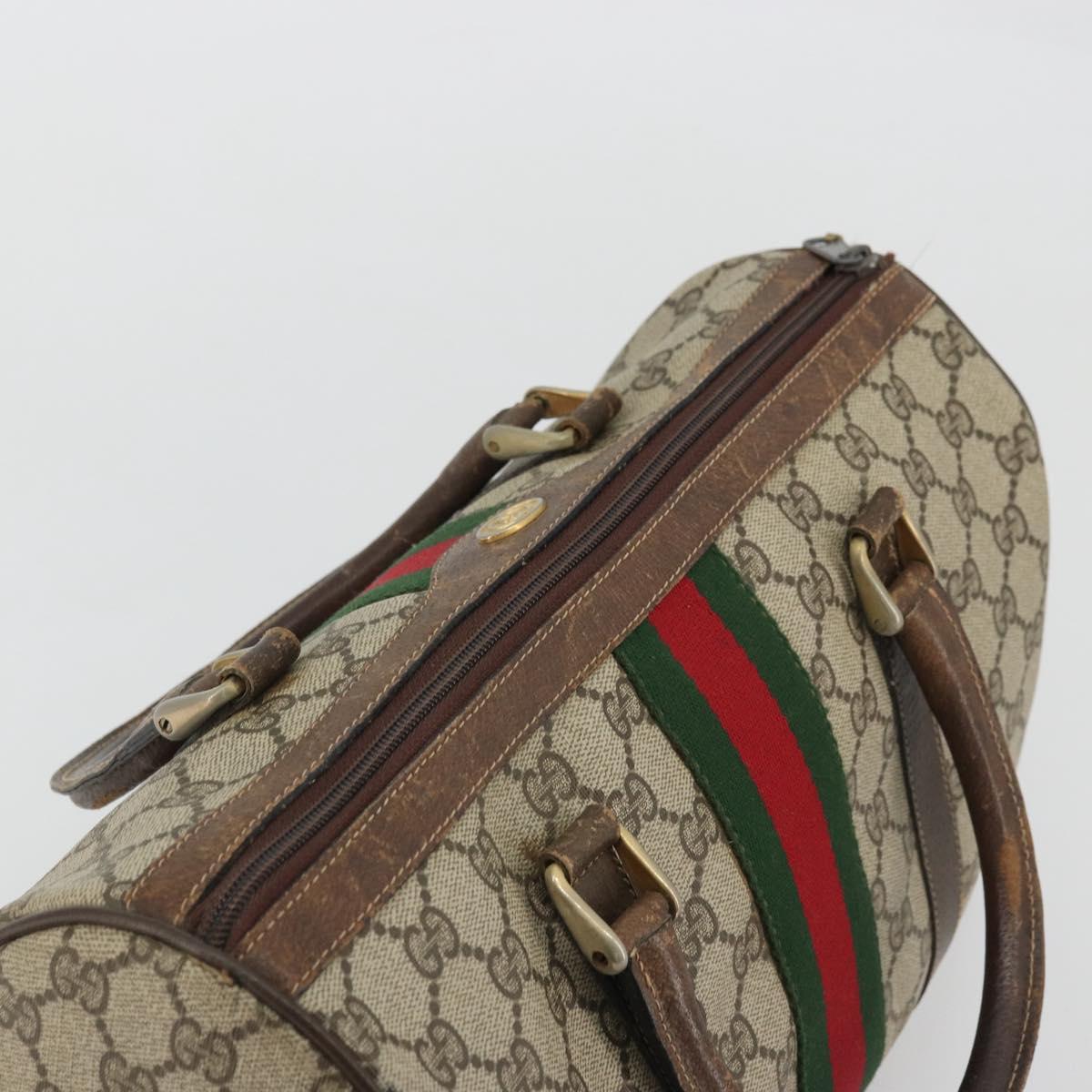 GUCCI GG Supreme Web Sherry Line Hand Bag PVC Beige Gold Auth 175351