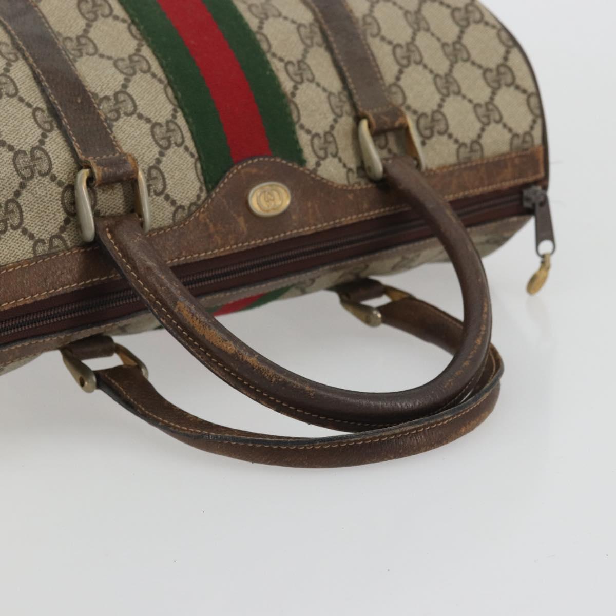 GUCCI GG Supreme Web Sherry Line Hand Bag PVC Beige Gold Auth 175351