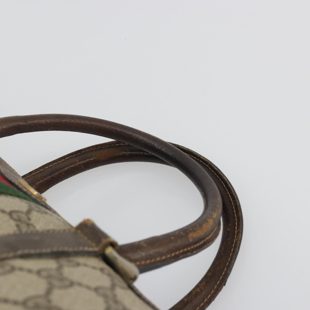 GUCCI GG Supreme Web Sherry Line Hand Bag PVC Beige Gold Auth 175351