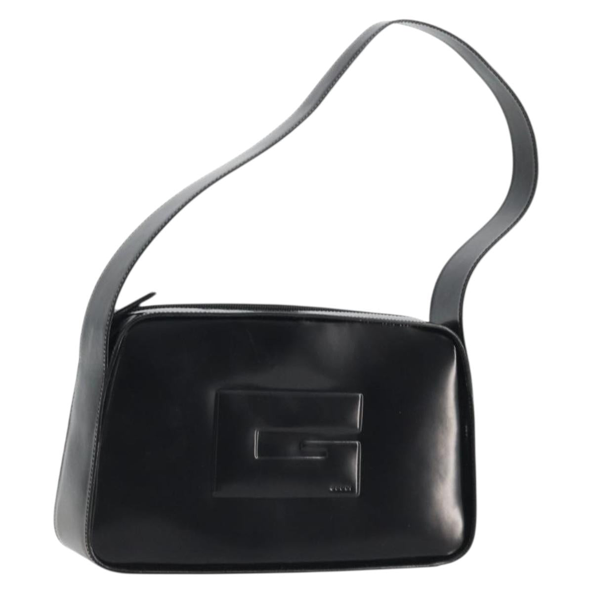 GUCCI Shoulder Bag Patent leather Black Silver Auth 175357