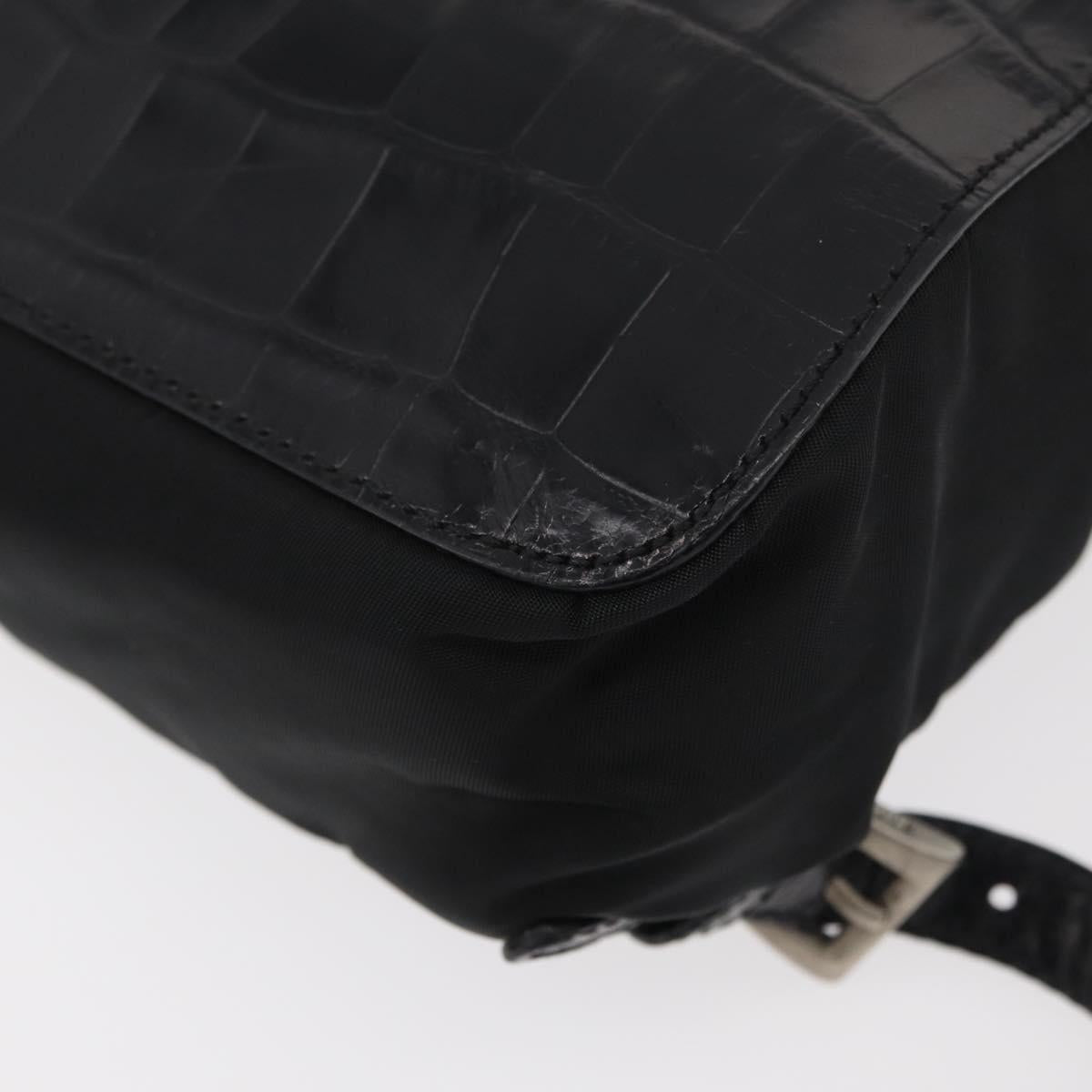 PRADA Backpack Nylon Leather Black Silver Auth 175358