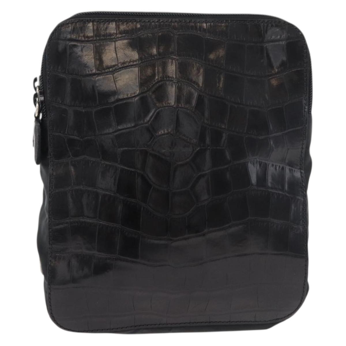 PRADA Backpack Nylon Leather Black Silver Auth 175358