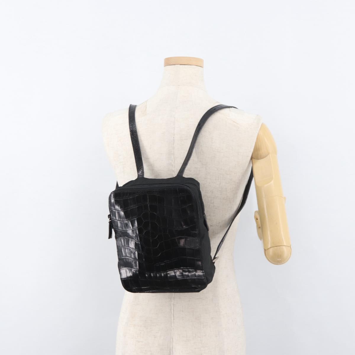 PRADA Backpack Nylon Leather Black Silver Auth 175358