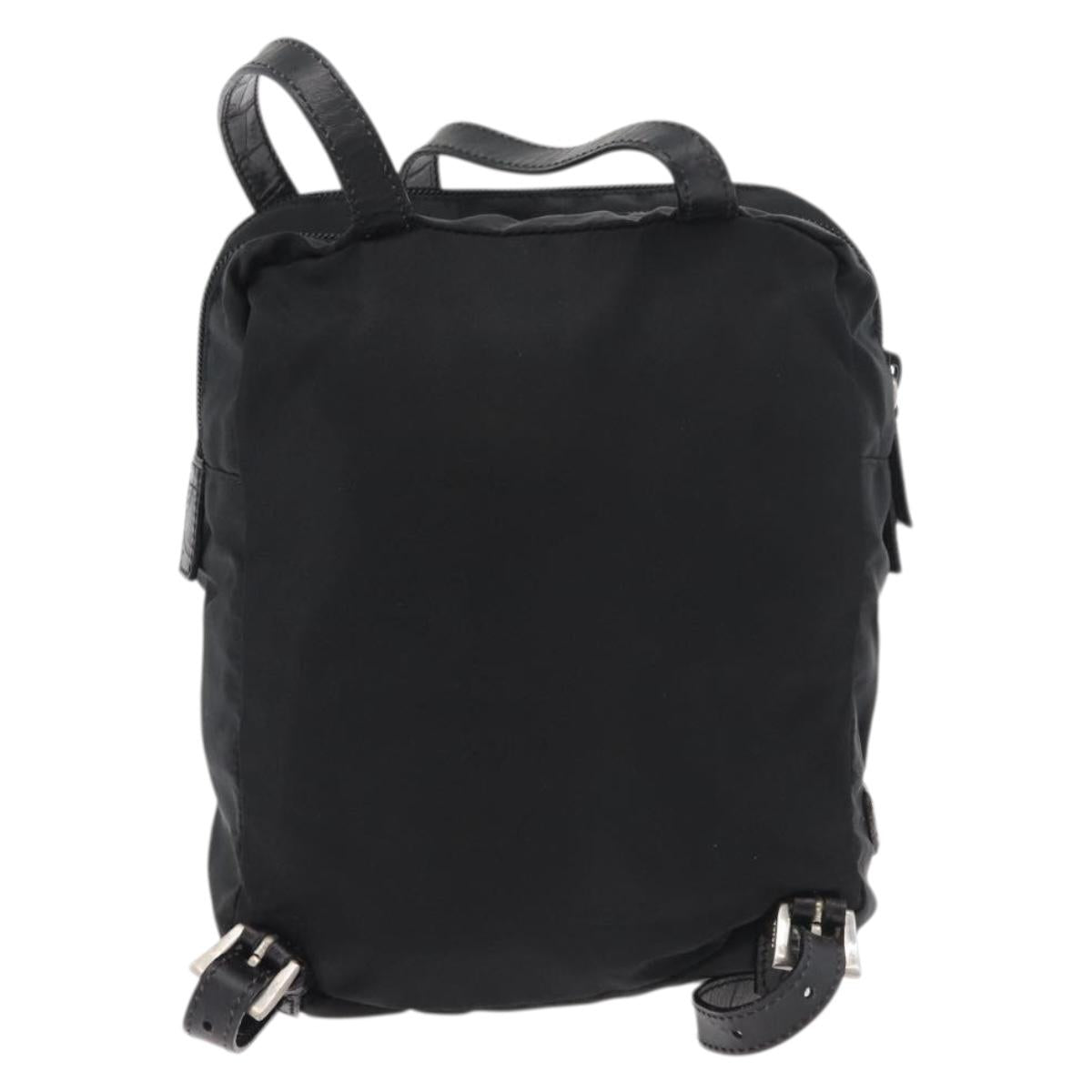 PRADA Backpack Nylon Leather Black Silver Auth 175358