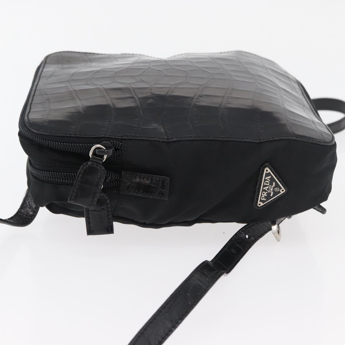 PRADA Backpack Nylon Leather Black Silver Auth 175358