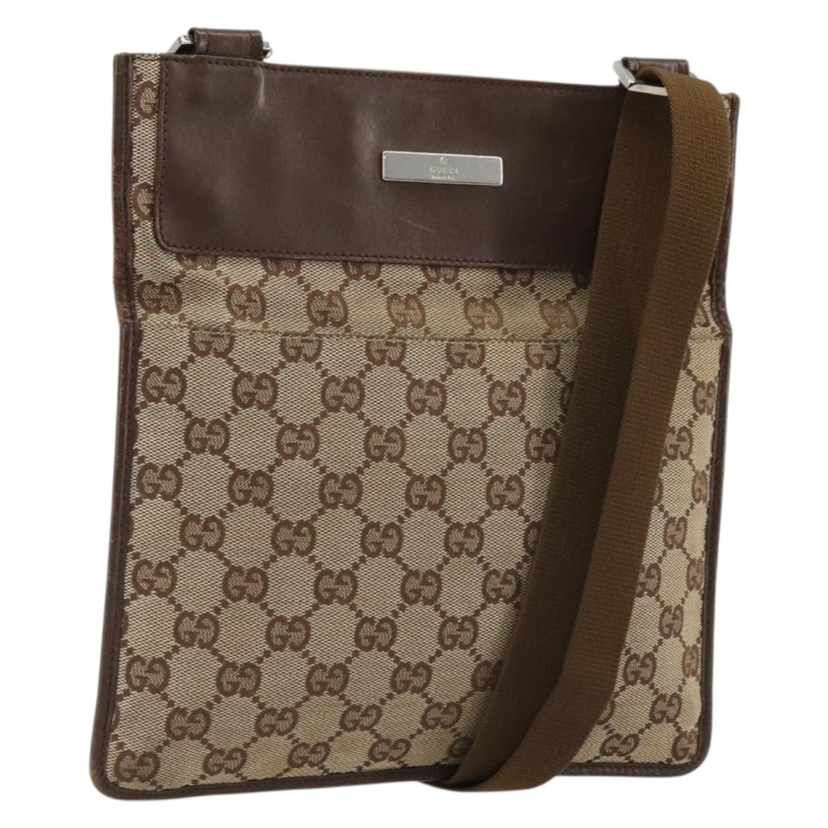 GUCCI GG Canvas Shoulder Bag Beige Silver 27639 Auth 175360