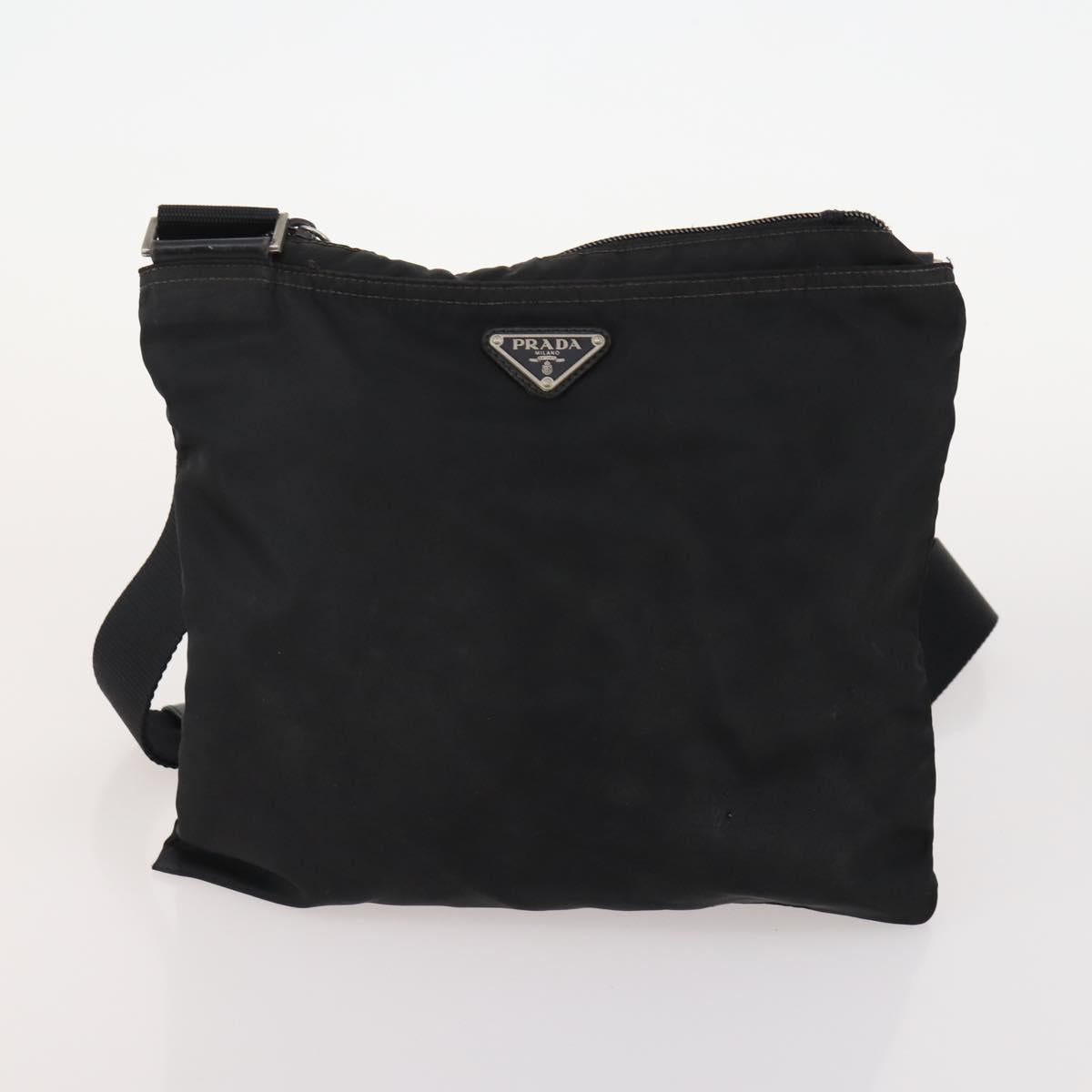 PRADA Shoulder Bag Nylon Canvas Leather 4 Set Black Beige Auth 175363