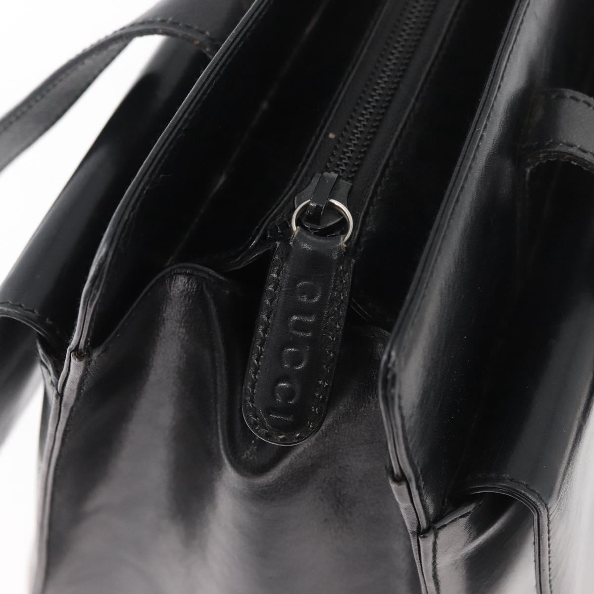 GUCCI Tote Bag Leather Black Silver Auth 175365