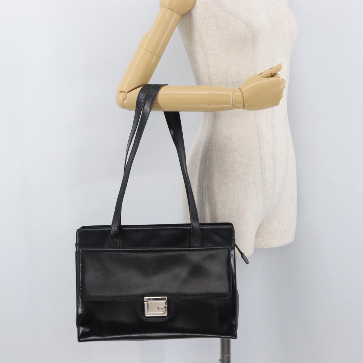 GUCCI Tote Bag Leather Black Silver Auth 175365