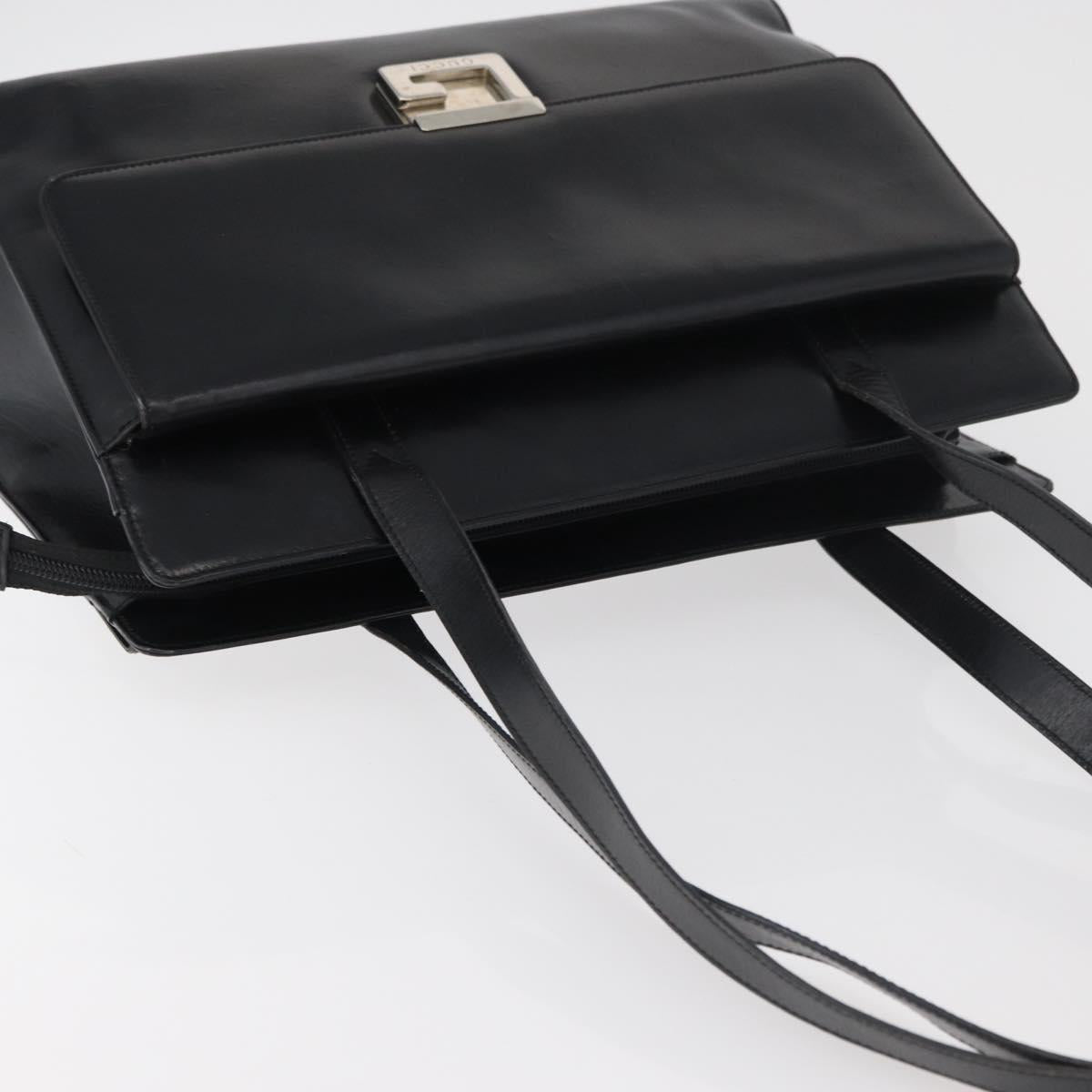 GUCCI Tote Bag Leather Black Silver Auth 175365