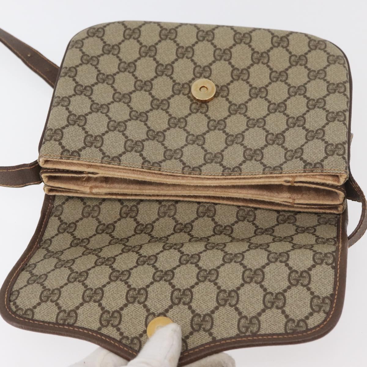 GUCCI GG Supreme Web Sherry Line Shoulder Bag PVC Beige Gold Auth 175366