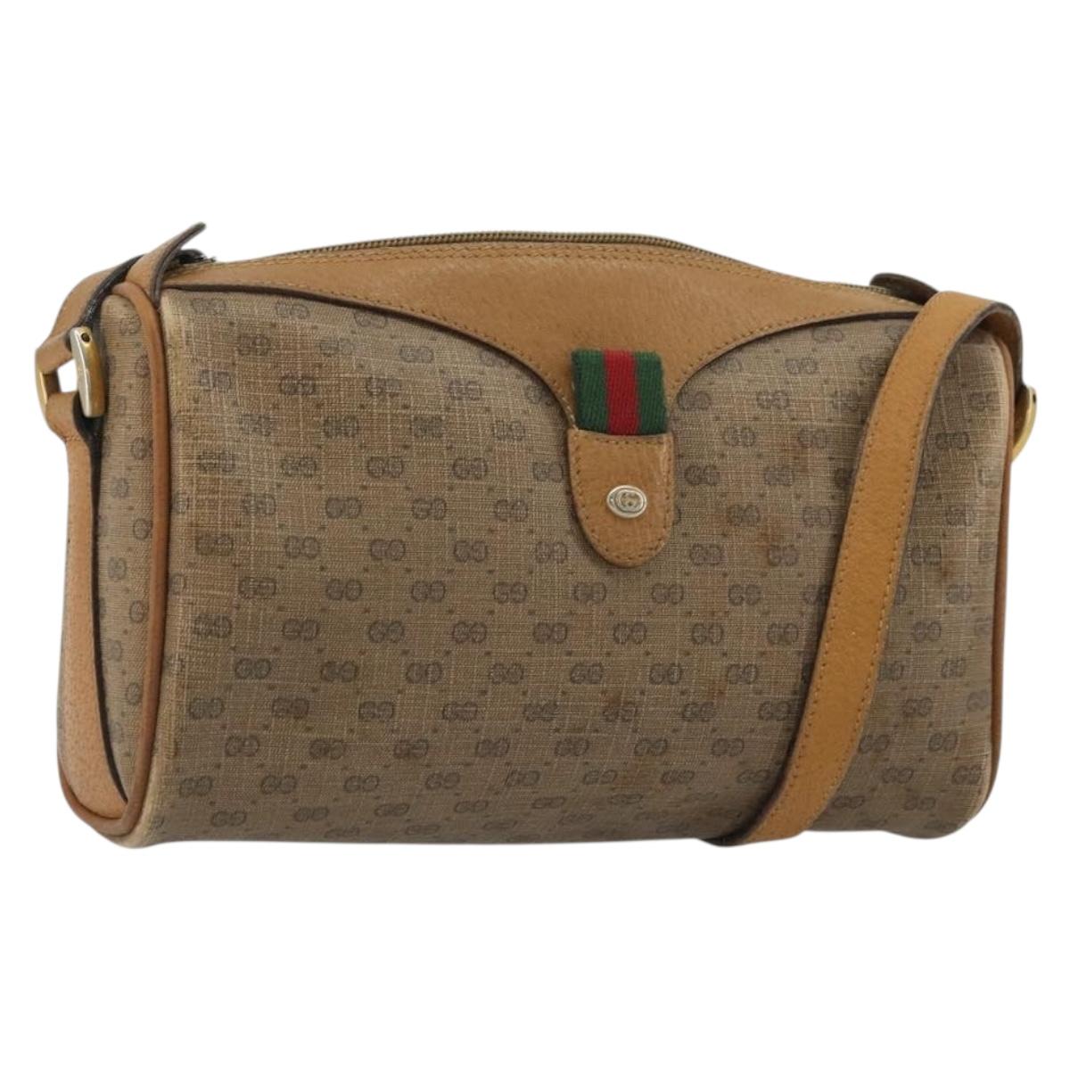 GUCCI Micro GG Supreme Web Sherry Line Bag PVC Beige Gold 89 02 018 Auth 175371