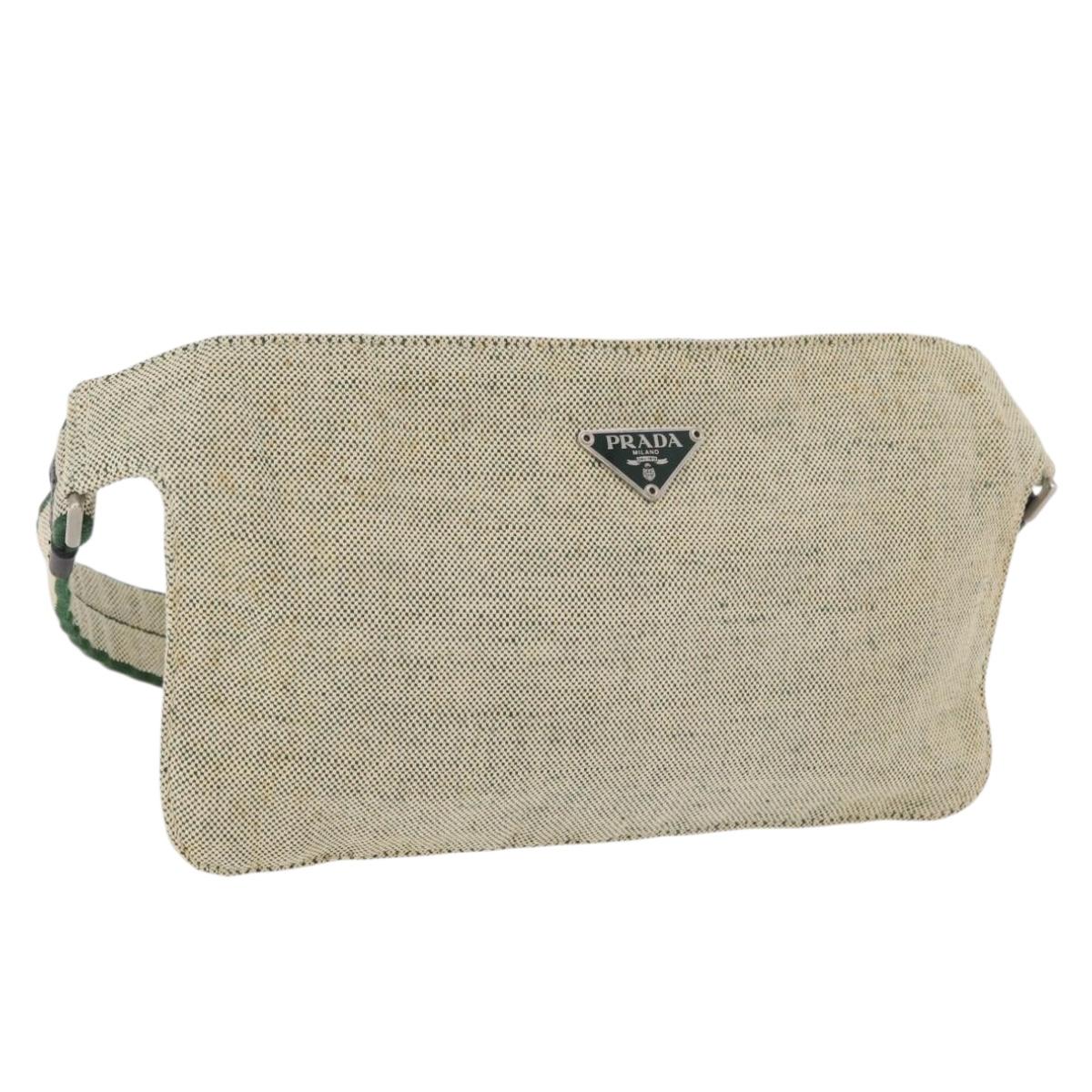 PRADA Waist bag Canvas Beige Silver Auth 175376
