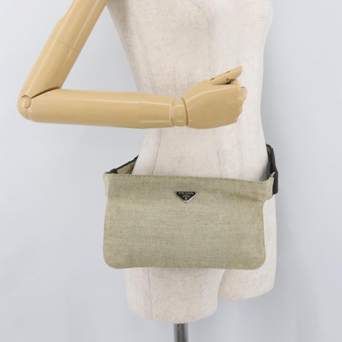 PRADA Waist bag Canvas Beige Silver Auth 175376