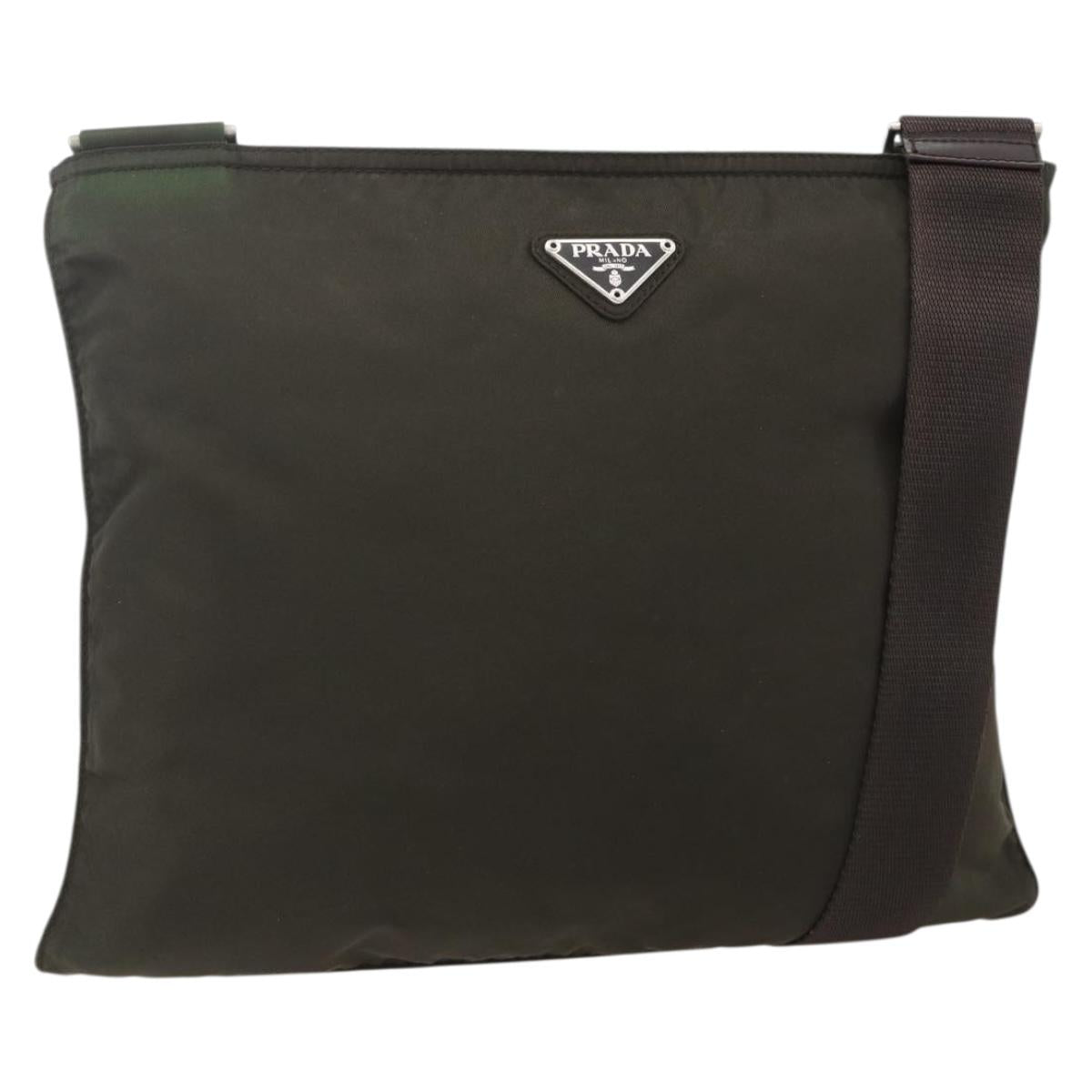 PRADA Shoulder Bag Nylon Khaki Silver Auth 175377A