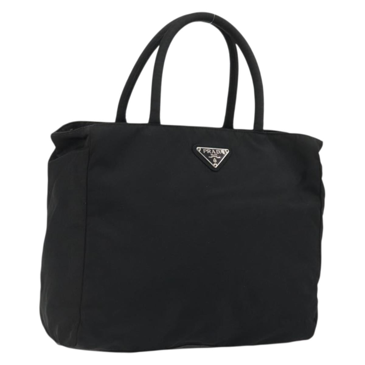 PRADA Hand Bag Nylon Black Silver Auth 175383