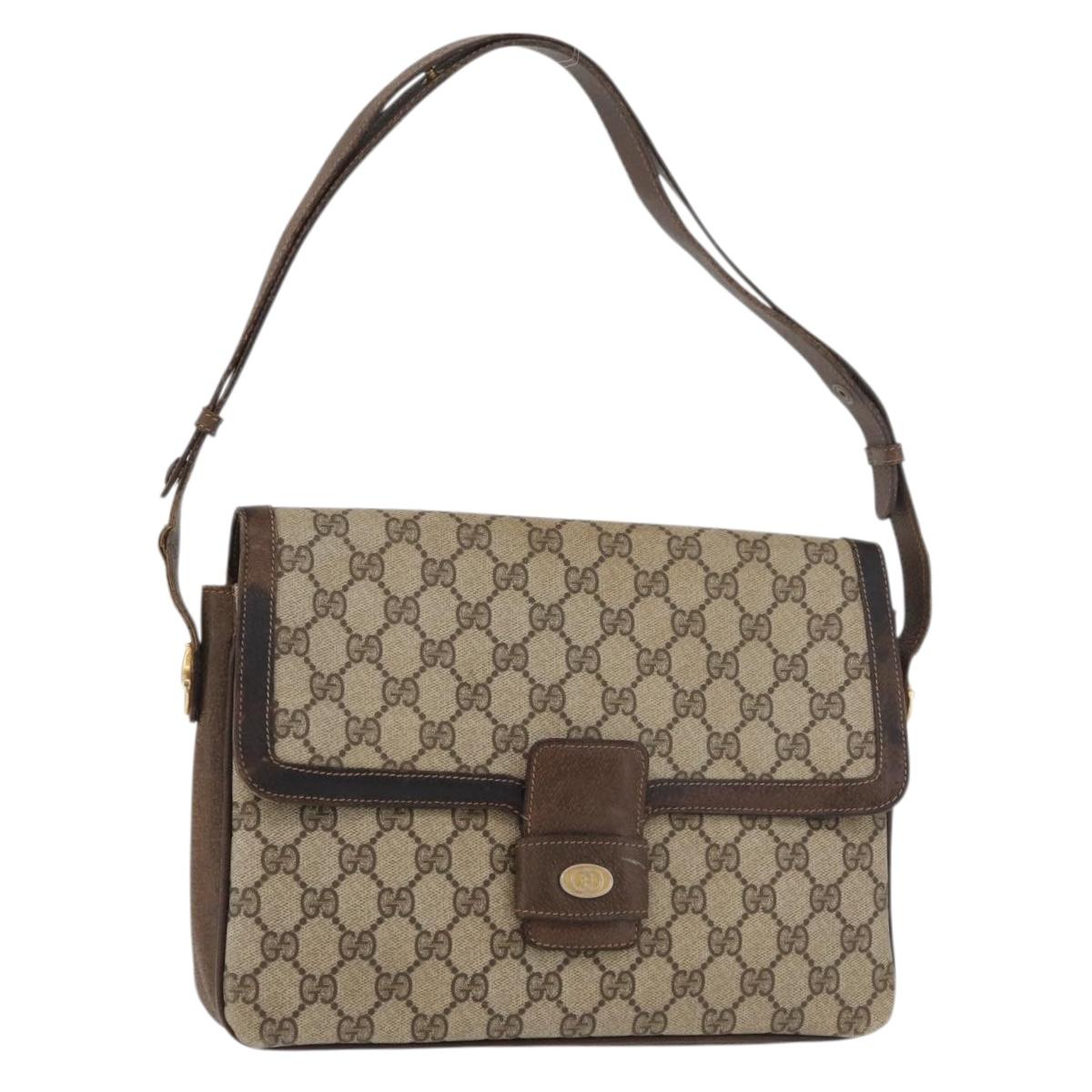 GUCCI GG Supreme Horsebit Shoulder Bag PVC Beige Gold 001 16 4084 Auth 175390
