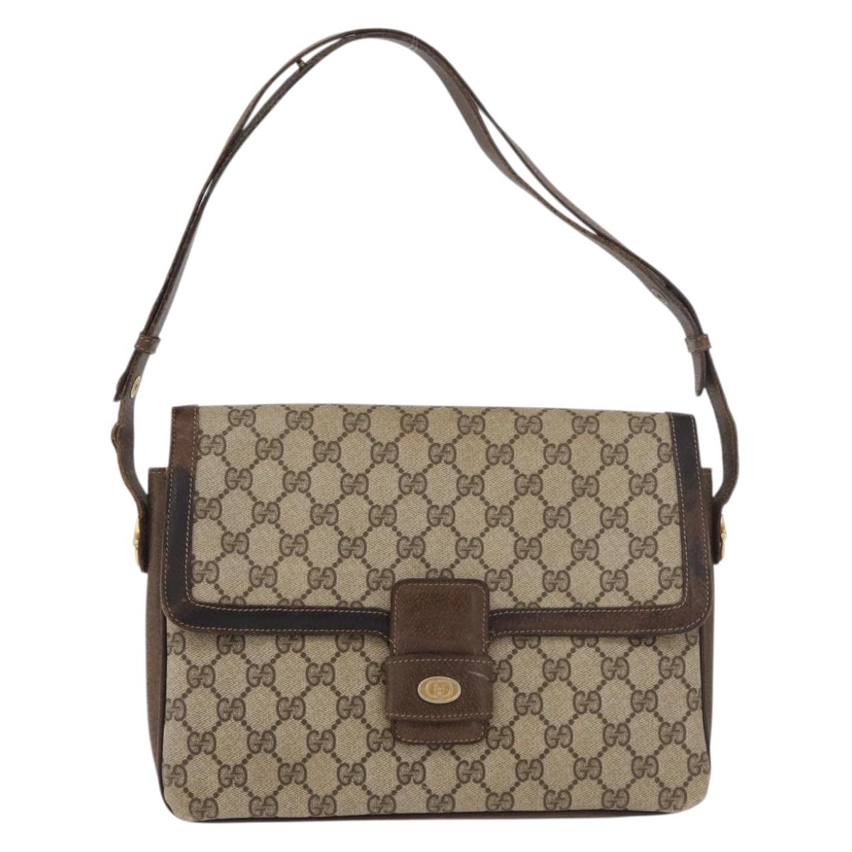 GUCCI GG Supreme Horsebit Shoulder Bag PVC Beige Gold 001 16 4084 Auth 175390